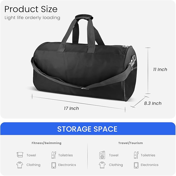 C&F BOGMOST Small Gym Bag for Women & Men,Small Lightweight Duffel Bag Carry On Bags Mini Duffel Travel Bag Waterproof Sports Bags for Workout/Sport/Travel, Black,Medium