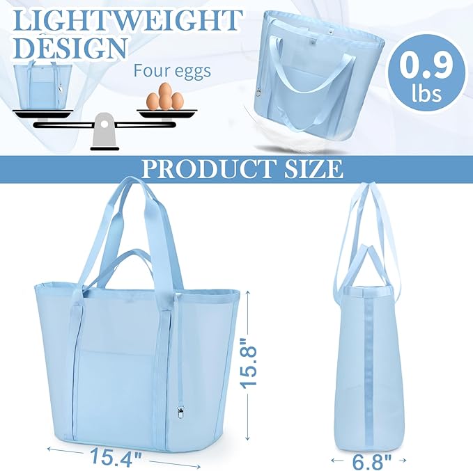 Mesh Beach Bag for Women with Towel Straps, Large Rinse-Through Beach Tote for Pool, Cruise & Vacation Essentials(Blue)