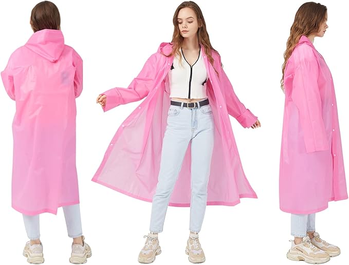 Rain Ponchos Raincoats for Adults Women, Reusable Rain Jacket Coats with Hood for Family Disney Park Travel 2 Pack
