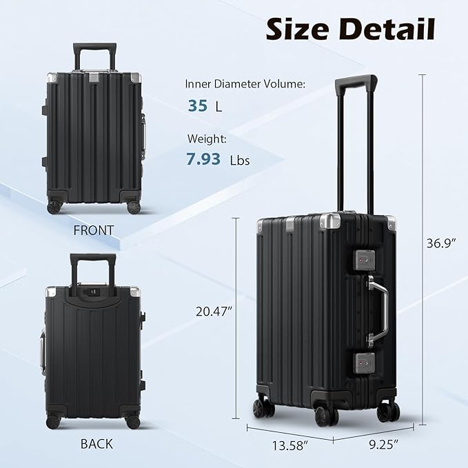 Krute Aluminum Frame Carry On Luggage 20 Inch Zipperless Luggages USB Charger Hardside PC Suitcase With Spinner Wheels Airline Approved Hard Shell Suitcases with TSA Lock (1 Piece)