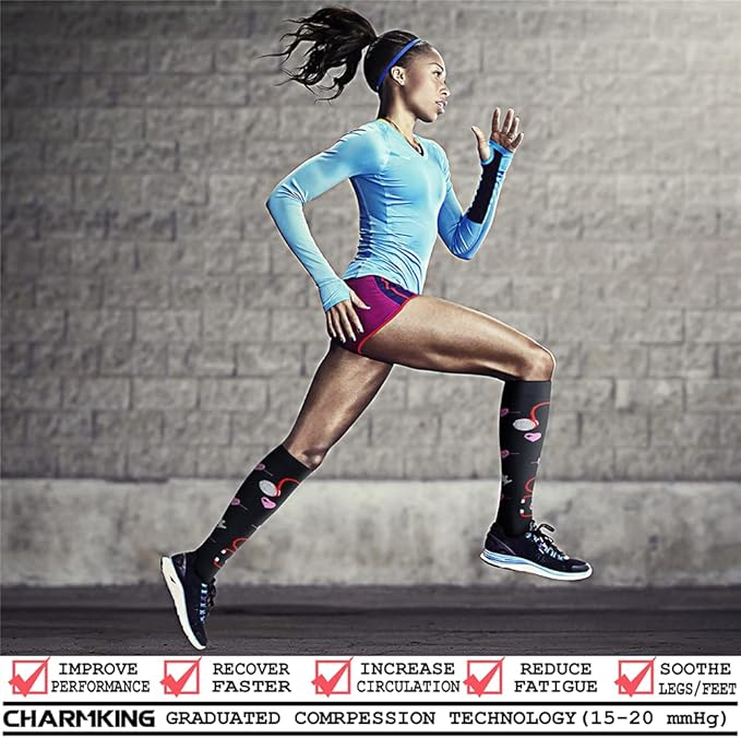 CHARMKING 6 Pairs-Compression Socks for Women & Men Circulation Best Support for Nurses, Running, Athletic,Flight Travel