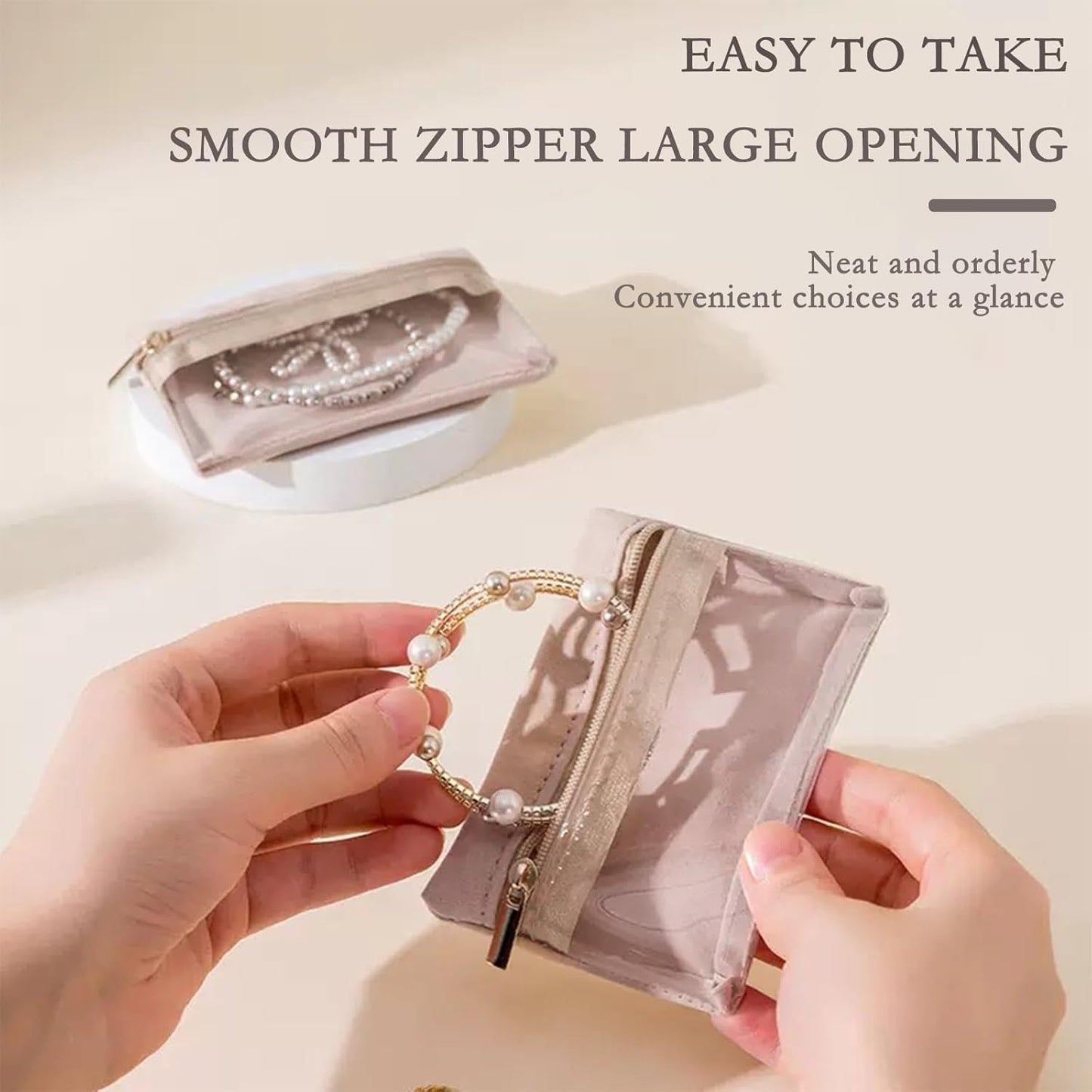 Travel Jewelry Organizer, 8 Pcs Velvet Jewelry Pouch Bag with Zipper Pocket, for Earrings, Necklace,Rings