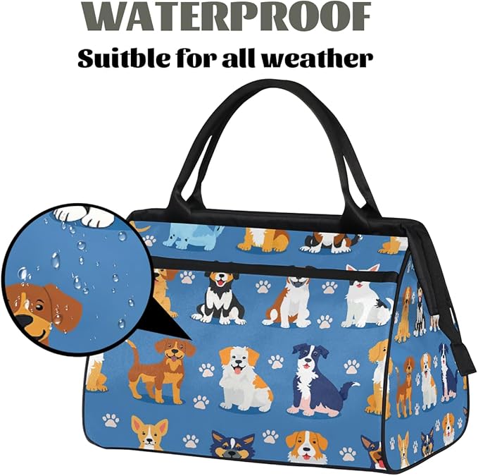 Multipurpose Duffle Bag, Waterproof Carry On Bag with Spacious Design, Puppy Dogs Pattern Gym Bags, 15.2x8.3x11.6in