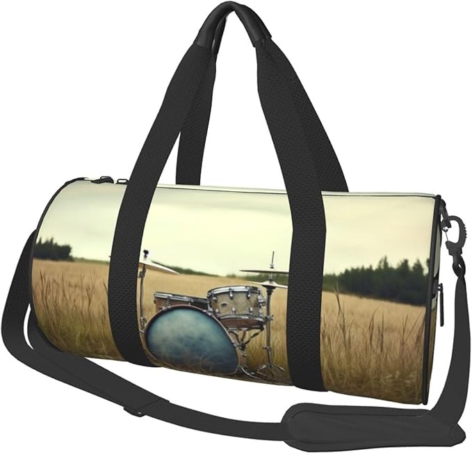Music Drum in Field Sports Gym Bag for Women Men Travel Duffel Bag Tote Weekender Bag Canvas Carry on Overnight Bag for Travel Swimming Fitness Workout Sports Duffle Bag