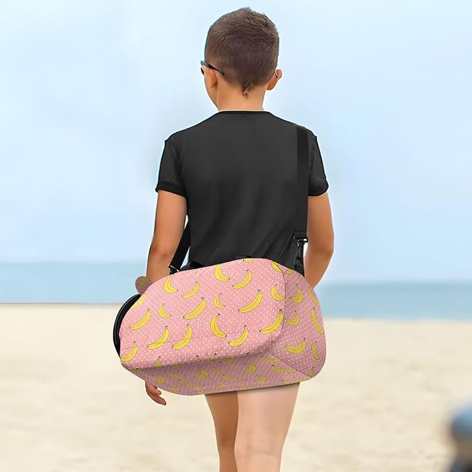 VIGTRO Bananas Polka Dots Pattern Kids Overnight Travel Duffel Bag Sport Gym Bag for Boys Girls with Shoe Compartment, Carry On Weekender Luggage Bag for Dance Swim Yoga
