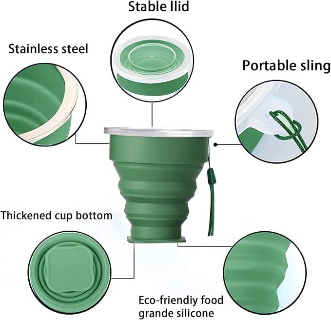 Silicone Collapsible Travel Water Cup 200ml, 6Pack Collapsible Silicone Cup with Lid, Expandable Drinking Cup Set, Reusable Mug for Camping, Hiking, Travel