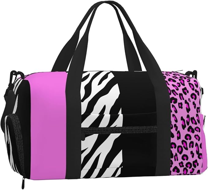 Leopard Print, Zebra Print, Animal Print, Pink Women'S Gym Duffle Bag With Shoes Compartment, Ideal For Travel, Gym, Sports, Duffel, Weekender