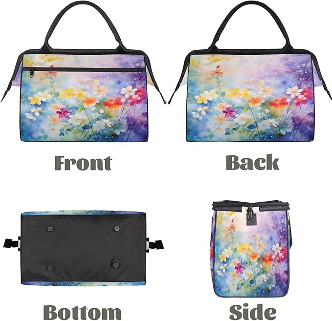 Travel Duffel Bag, Watercolor Painting Flower Waterproof Sports Gym Duffle Bag, Large Capacity Weekender Carry On Overnight Bags for Women Men