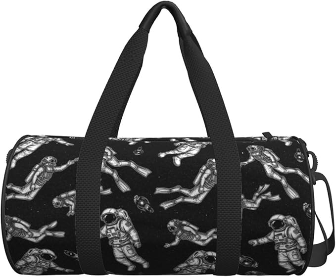 Duffel Bags Sports Gym Bag Travel Luggage Overnight Bags Astronaut And Scuba Diver Black for Men Women Traveling