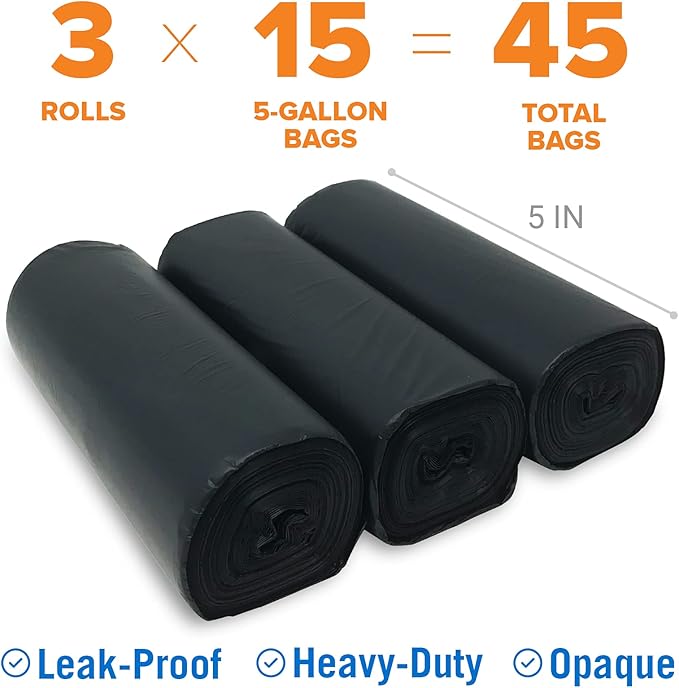 45 Portable Toilet Bags, Plant Based 8 Gallon for 5 Gallon Buckets Human Waste Bags for Camping, Boating, Car & Travel, Fits Bucket Seat, Outdoor Use