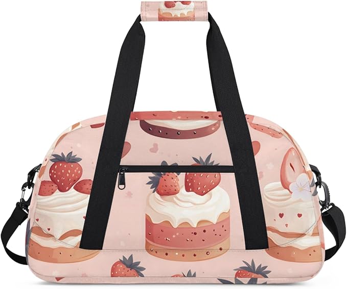 Cream Strawberry Cake Kids-Duffel-Bags Gymnastics Dance Bag Carry-On Overnight Travel Gym Lightweight Dance Sports Bags For Girls Boys Kids，
