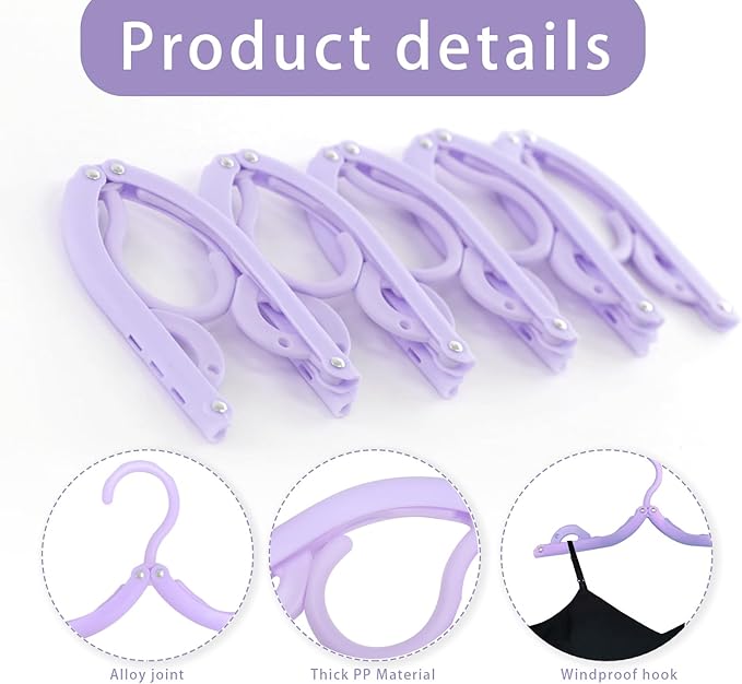 6PCS Portable Folding Clothes Hangers Clothes Drying Rack for Travel (Purple)