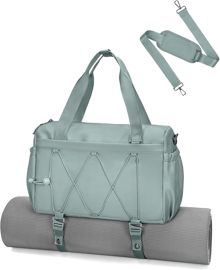 Small Gym Bag for Women with Yoga Mat Holder and Wet Compartment, Mini Gym Duffle Bag Yoga Bag with Water Bottle Pocket for Workout Travel, Green