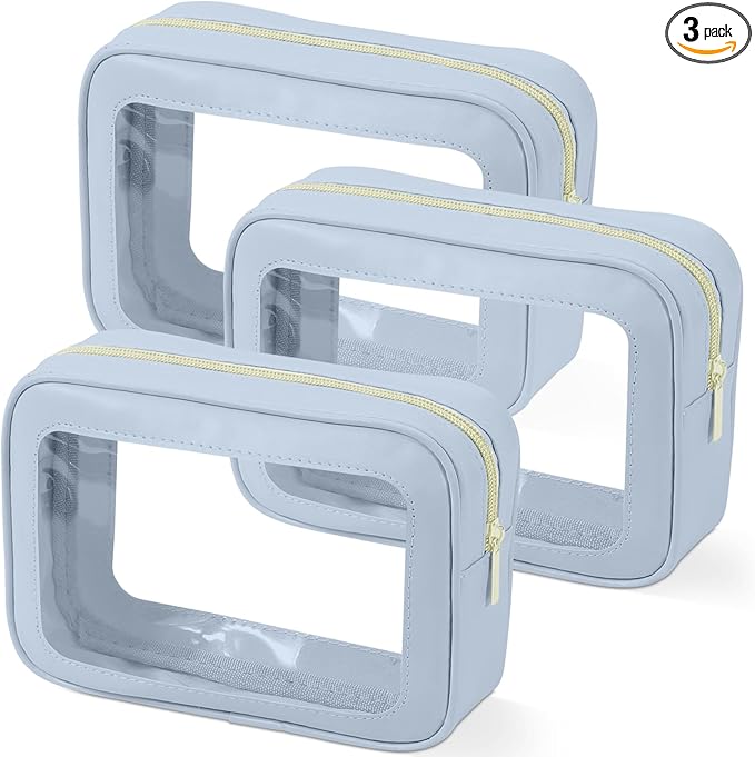 3PCS Clear Toiletry Bag,TSA Approved Travel Makeup Pouch with Zipper for Cosmetics and Toiletries，Diaper Bag Organizer Pouch Set，Women's Purse Organizer and Clear Car Bag