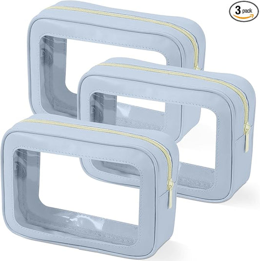 3PCS Clear Toiletry Bag,TSA Approved Travel Makeup Pouch with Zipper for Cosmetics and Toiletries，Diaper Bag Organizer Pouch Set，Women's Purse Organizer and Clear Car Bag