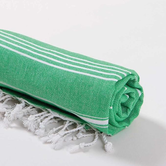 Hencely Turkish Beach Towel 37x68 Oversized, Sand-Free, Quick-Dry, Lightweight - Travel Essential for Pool & Bath - Striped 100% Cotton Bathroom Towels Accessories Gift (Green)