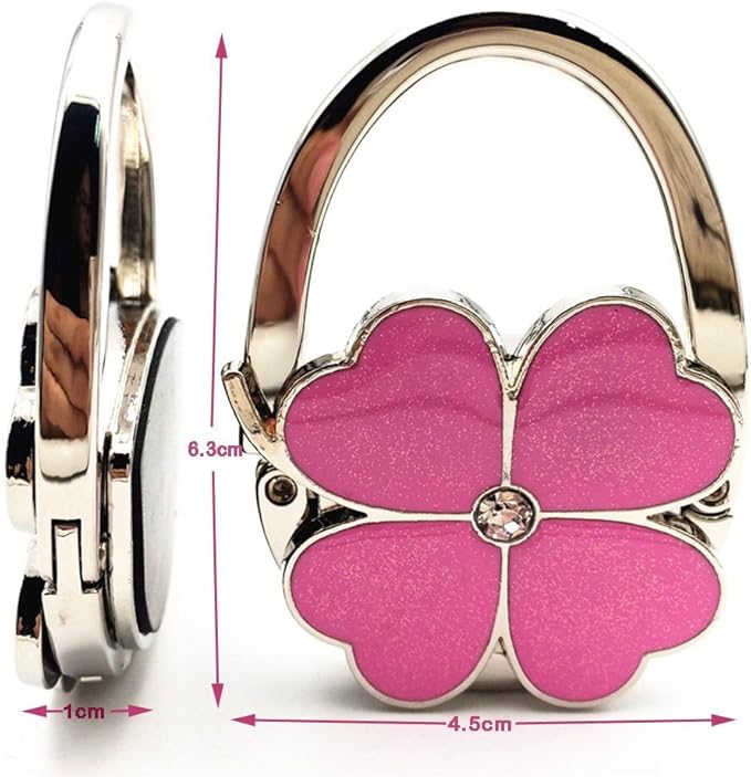 Four Leaf Clover Design Foldable Handbag Hanger Folding Purse Table Hook Holder, with Velvet Pouch(Green)