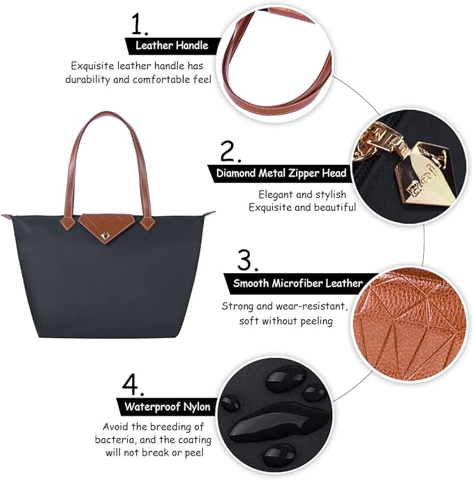 Women Tote Bag,Stylish Waterproof Nylon Ladies Shoulder Bag, Folding Beach Travel Bag for Work,Shopping, Large