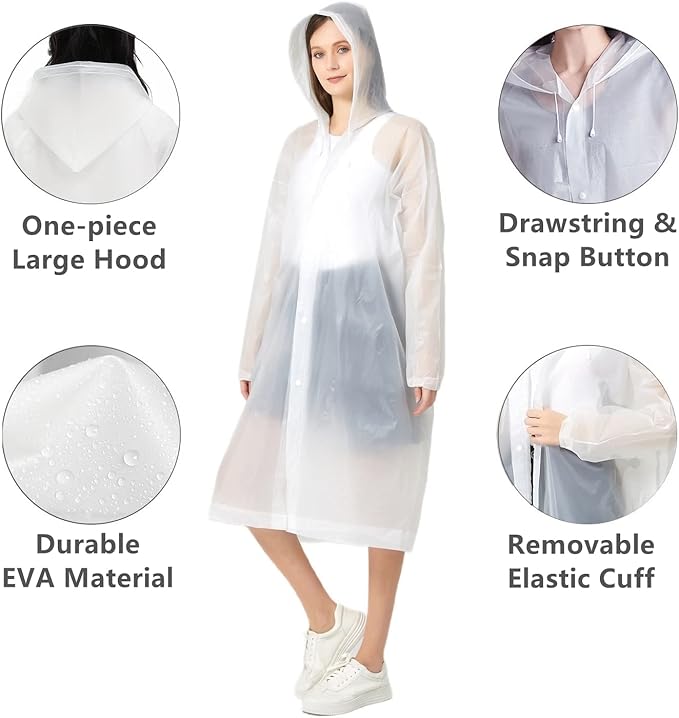 Eva Rain Ponchos for Adults, 2 Pack Reusable Raincoat for Women and Men, Lightweight Rainwear Rain Jackets with Hood