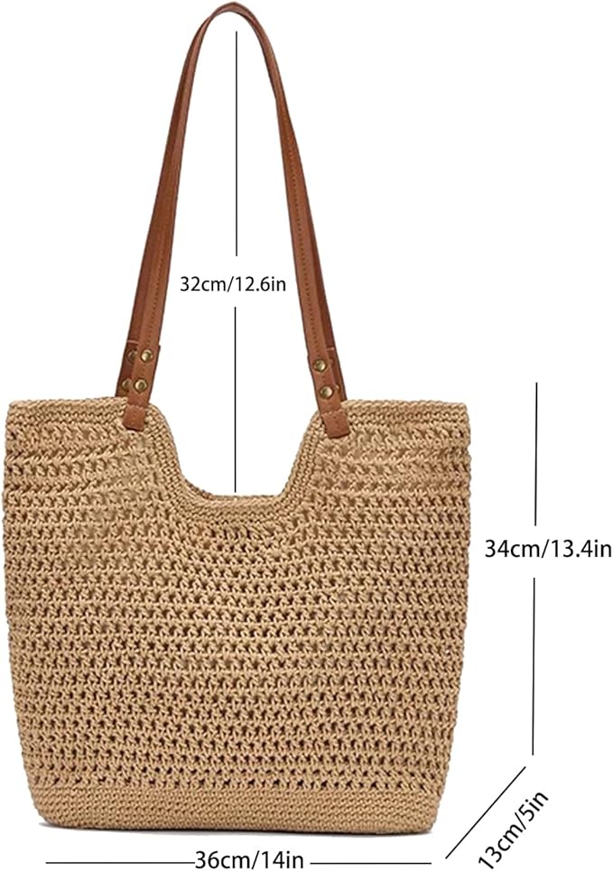 Crochet Beach Bag for Women - Summer Mesh Beach Tote Bag Boho Woven Purse Shoulder Handbags for Vacation Travel