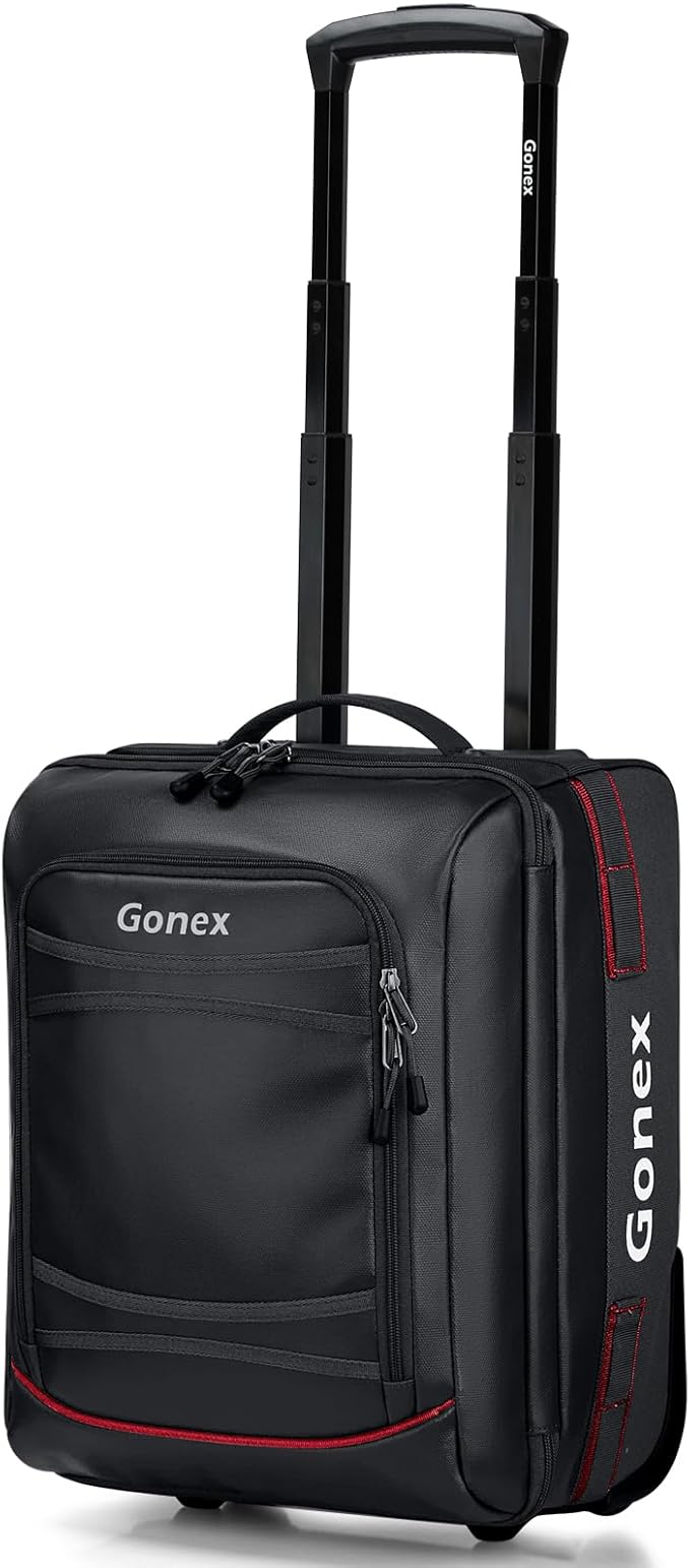 Gonex Waterproof Underseat Carry on Luggage with Wheels, 16 inch PVC Small Wheeled Travel Luggage for Airline, Rolling Overnight Weekender Suitcase for Men Women 30L, Black