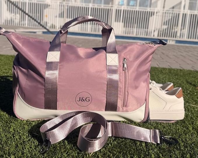 J&G Waterproof Gym Duffel Bag – Lightweight Travel & Sports Bag with Shoe Compartment and Wet Pocket for Men & Women – Carry-On Weekender for Gym, Beach, Trips – 8 Colors (Pink)