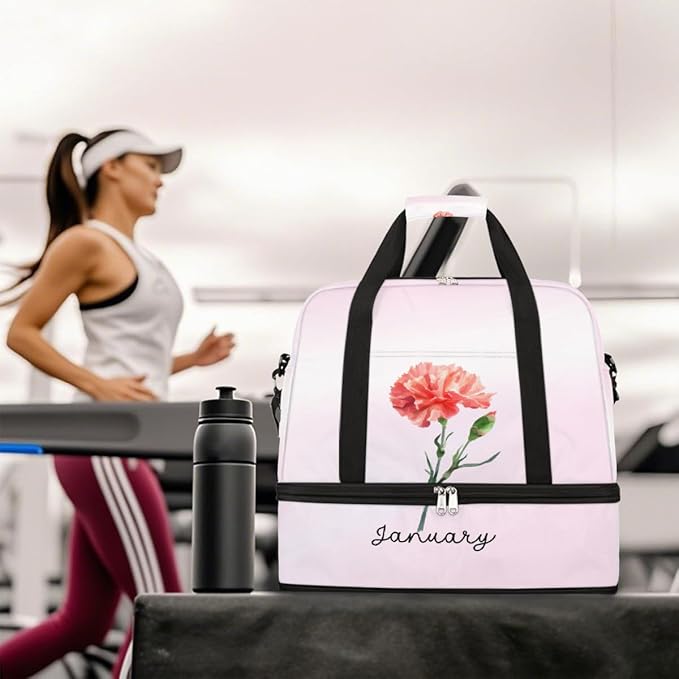 Pink Flowers Text Large Weekender Bag with Shoe Compartment Travel Duffel Bags for Women Carry On Hospital Overnight Bag Foldable Personal Item Travel Bags Tote Gym Sports Airplanes