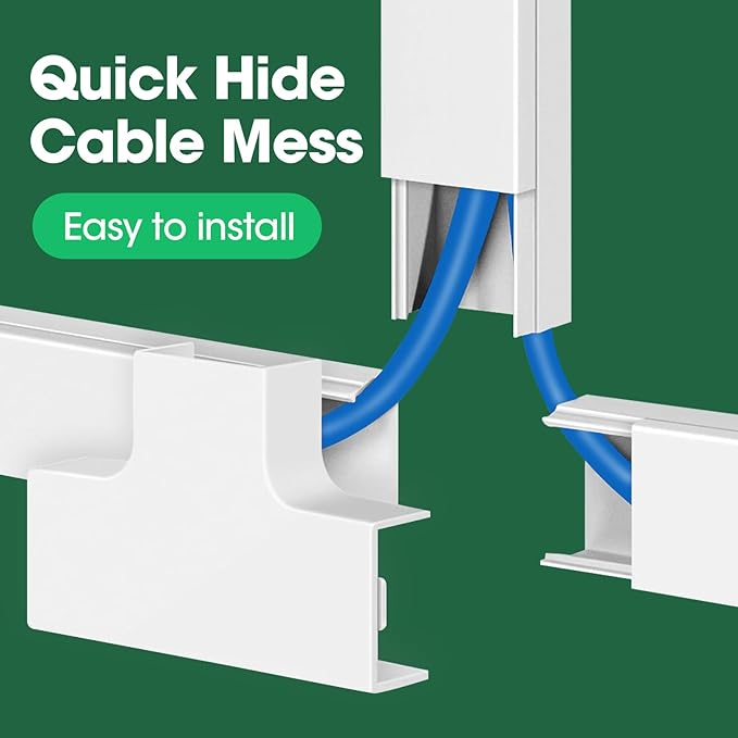 AZEN Cord Hider Kit, 110in Cord Covers for Wires on Wall, Paintable Wire Covers for Cords on Wall, Self-Adhesive Cable Hider Cord Organizer, Wire Hiders, 8X L14in X W0.96in x H0.57in
