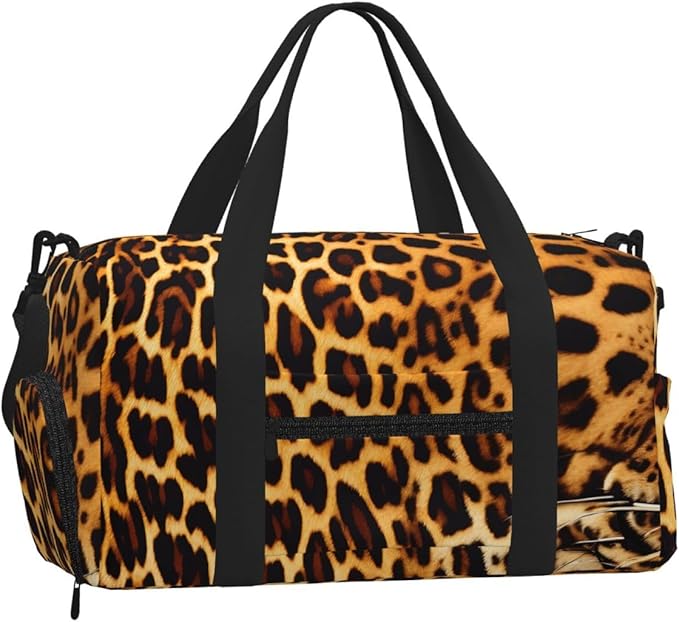 Stripes on leopards Print Gym Bag with Shoe Compartment for Women Men, 17.7in Sports Duffle Weekender Tote, Overnight Travel Duffel Bag Carry On
