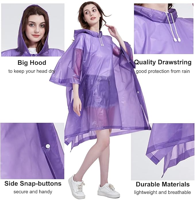 HLKZONE Rain Ponchos for Adults, [Pack of 2] Portable EVA Rain Coat Rain Jacket Reusable Raincoats with Drawstring Hood