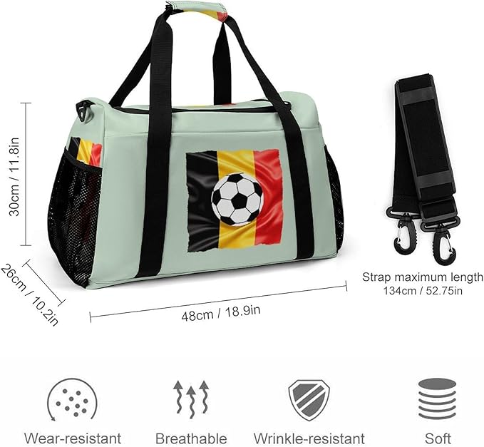 Belgian Soccer Belgium Duffle Bag Gym Bag for Workout Travel Tote with Detachable Straps