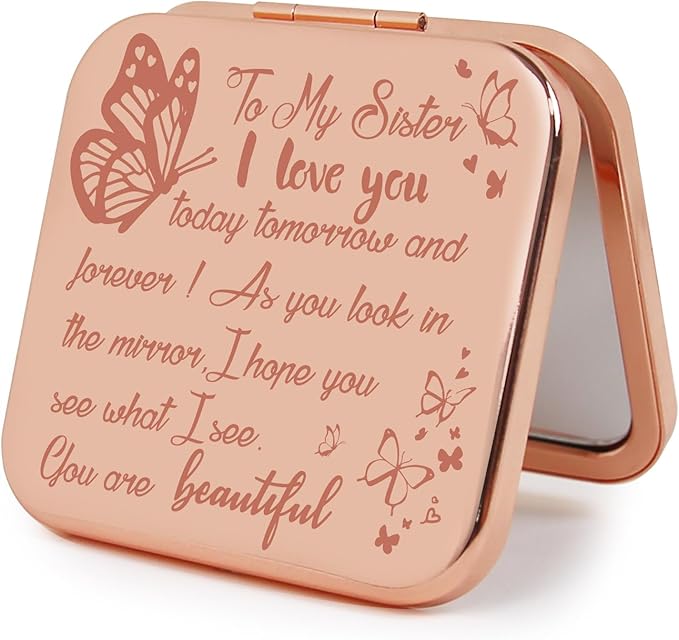 Small Compact Mirror, Rosegold Square 2.8”×2.8” Metal Frame Smooth Style Double Sided Mini Magnifying 1X/2X Mirror for Purse Can be Used as Gifts for Woman (RGSr03)