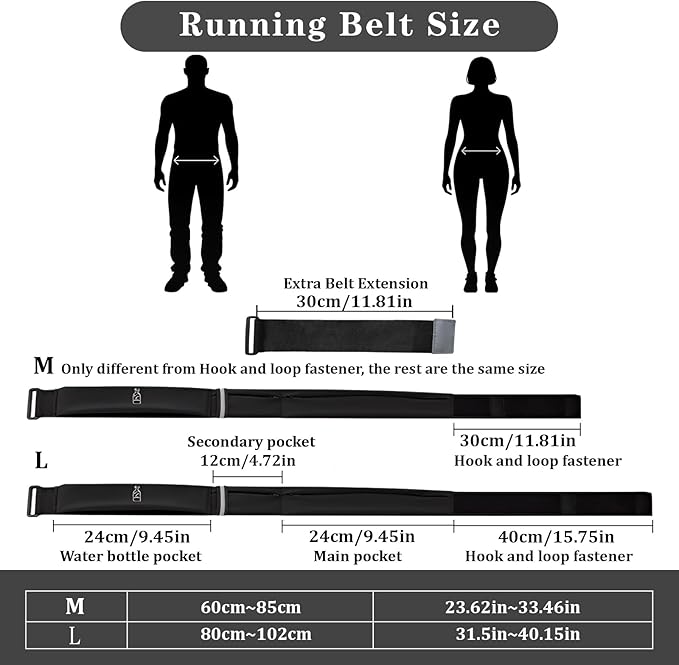 Running Belt for Women Men with Water Bottle & Cooling Towel,Waterproof Running Bag with Adjustable Extension Strap & 3 pocket, Reflective Belt Waist Pack for Hiking, Jogging & Travel (Black, Medium)