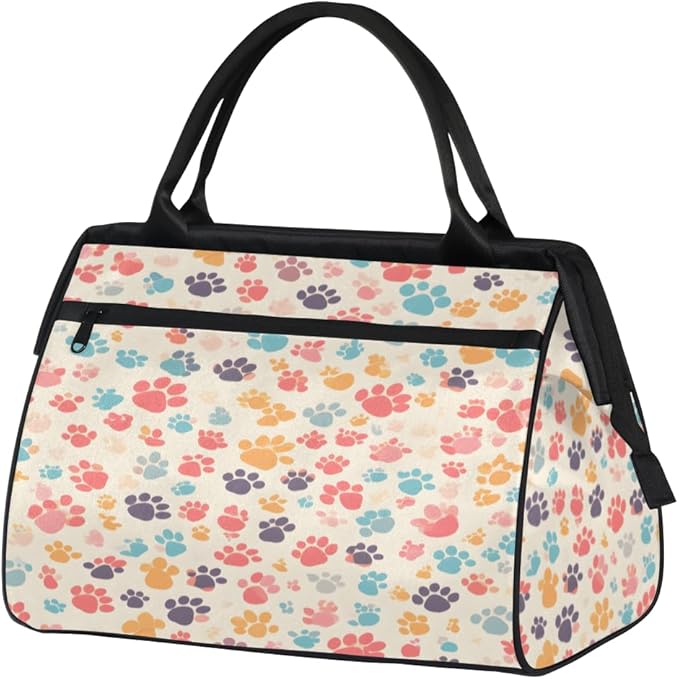 Colorful Pawprint Overnight Weekender Bag for Women Men Travel Duffel Bags Waterproof Luggage Carry on Sports Yoga Gym Bag
