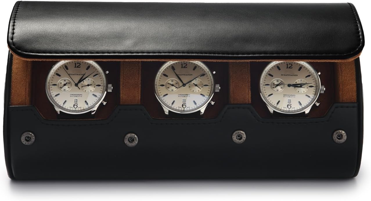 Oirlv Premium Leather Watch Roll Travel Case 3-Slot Watch Box for Men and Women Storage & Organizer Display, Anniversary Birthday（Black）