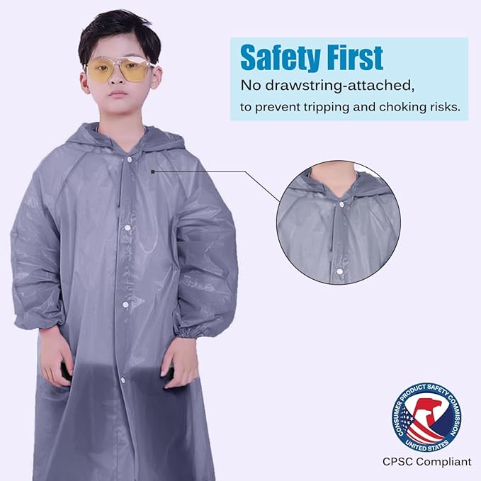Kids Rain Jacket, 2 Pack Rain Ponchos for Kids - Reusable Raincoats for Boys and Girls Waterproof Outdoor Rain Gear