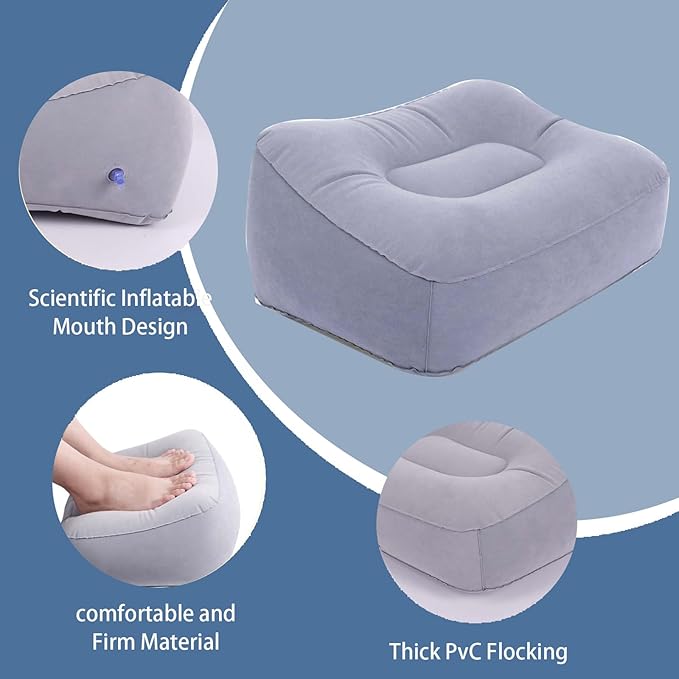 Travel Foot Rest Pillow, Soft Flocking Pillow, Flights Relax Cushion Ottomans Leg Up for Office, Home Relax, Camping and Travel Use (Gray)