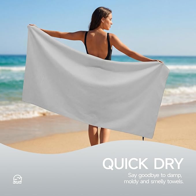 REDKISS 4 Pack Microfiber Beach Towels with Loop, 62x31 Inch Sand Free Quick Dry Camping Towels for Beach, Travel, Gym, Picnic-Gray