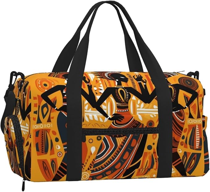 Sports Gym Bag Dancing African Black Women Ethnic Travel Duffel Bag With Shoe Compartment Shoulder Strap, Lightweight Water-Resistant Weekend Overnight Totes For Women Men