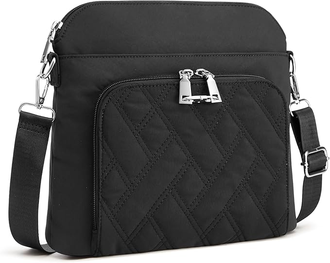 G4Free Anti-Theft Crossbody Bags for Women, Lightweight Nylon Shoulder Purse Medium Handbags for Travel Work-Black