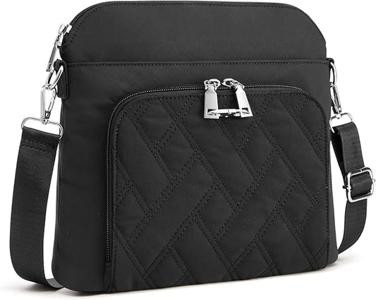 G4Free Anti-Theft Crossbody Bags for Women, Lightweight Nylon Shoulder Purse Medium Handbags for Travel Work-Black