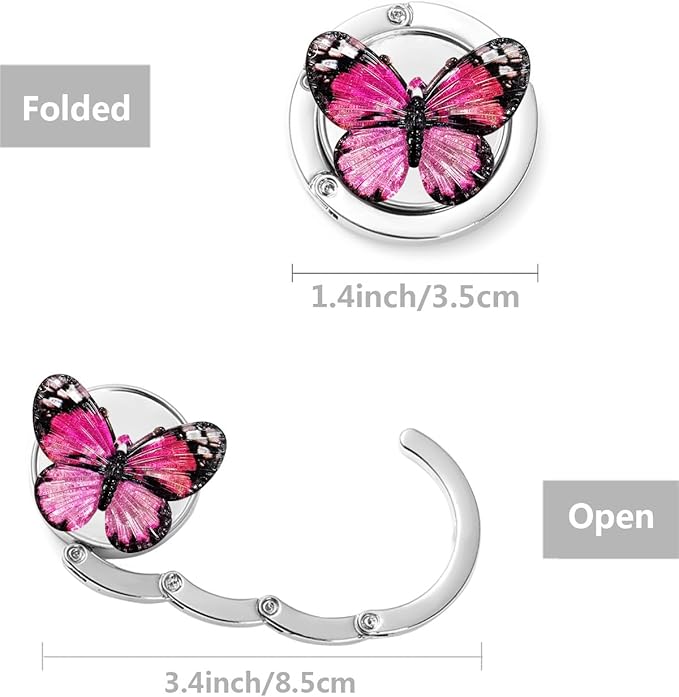 3 Pack Butterfly Foldable Handbag Hanger Holder, Folding Hooks for Womens Bag Purse Table Hook, Space Saving Colorful Decor Hook