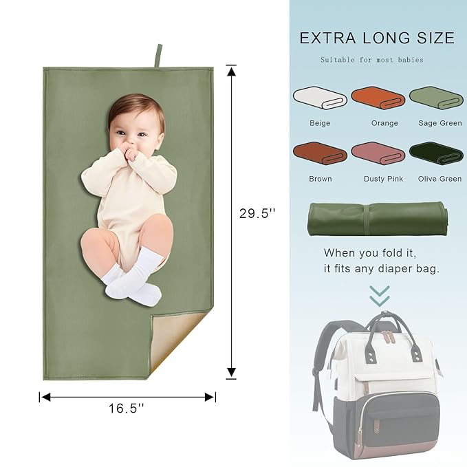 Sage Green Diaper Changing Pad for Baby, Portable Baby Changing Mat for Travel or Home, Foldable Mat Fits Perfectly in Diaper Bag (67-03)