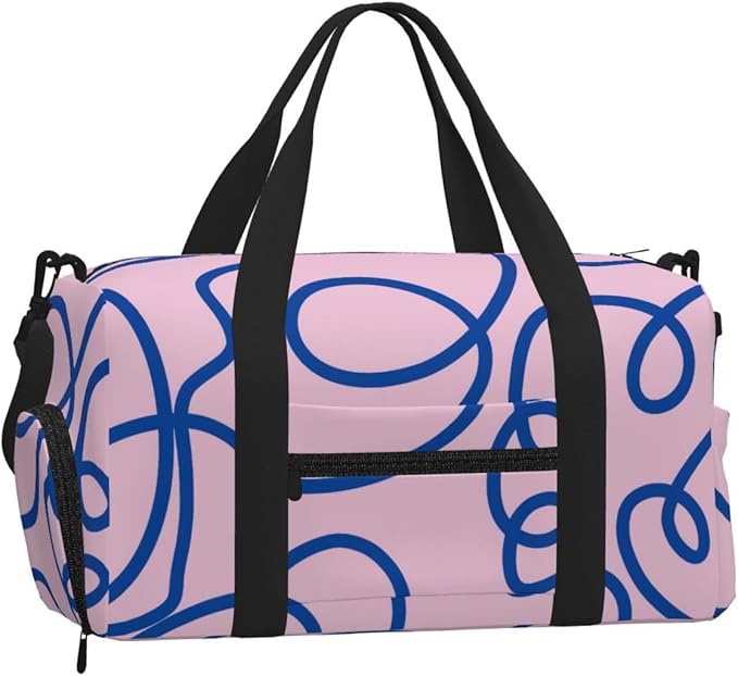 Abstract Line Art Retro Pink Blue Women'S Gym Duffle Bag With Shoes Compartment, Ideal For Travel, Gym, Sports, Duffel, Weekender