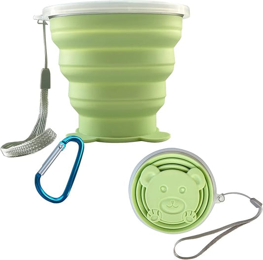 Collapsible Cup-Silicone Foldable Cups Expandable Folding Drinking Cup -Reusable Portable Mugs-Cup For Travel, Camping, Hiking, Survival, Car, Picnic, Beach, Outdoor Sports Light Green