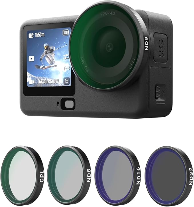 TELESIN CPL ND Filter Kit for DJI Osmo Action 6, 4 Pack CPL ND8 ND16 ND32 Action 6 Filter, Snap-On Neutral Density Polarising Filter, HD Optical Glass/Multi-Coated Filters Creator Combo Accessories