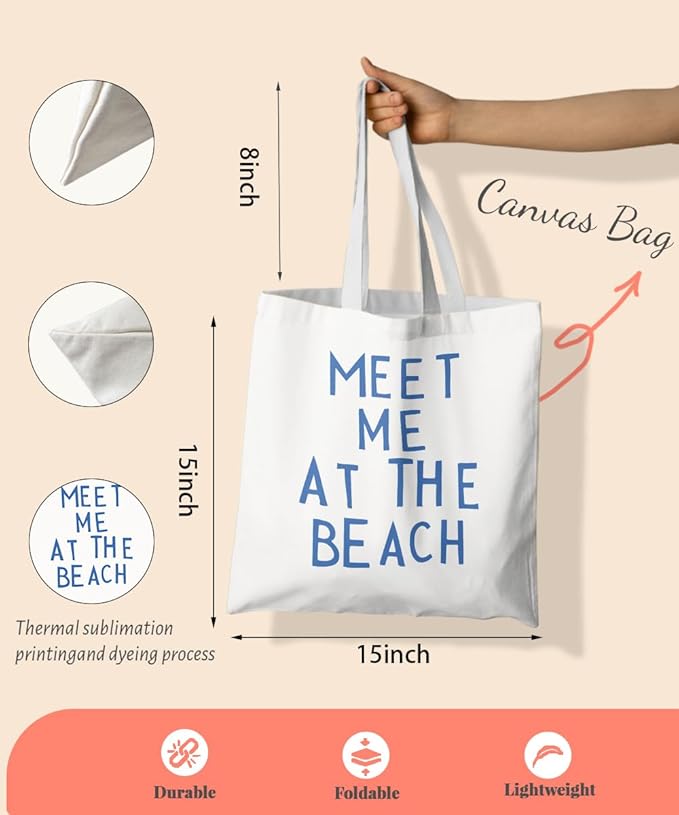 Beach Summer Canvas Tote Bag for Women Teen Girls Gifts Cute Small Travel Work Tote Bags Reusable Grocery Bags