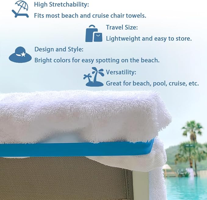 Towel Bands for Cruise & Beach Chairs - Cruise & Beach Pool Chairs Ship Essentials - Must Haves Alternative to Beach Towel Clips - Vacation Towel Bands Accessory Gifts - Thicken Towel Bands 8 PCS