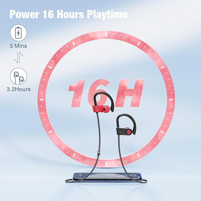 Boean Workout Headphones Bluetooth Headphone with Mic Bluetooth 5.3 Technology with Stereo Sound Deep Bass 16 Hrs Playback Running Headphones IPX7 Rating for Sports
