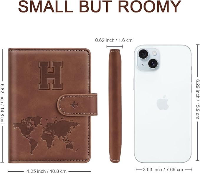Passport Holder Wallet Cover Personalized Letter A-Z Travel Wallet RFID Blocking Passport Cover Wallet Case for Travel Passport Book Holders for Women and Men, Brown-H